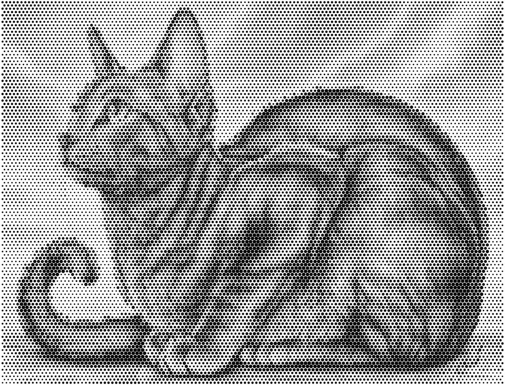 The same page with every circle filled in, revealing a cat
